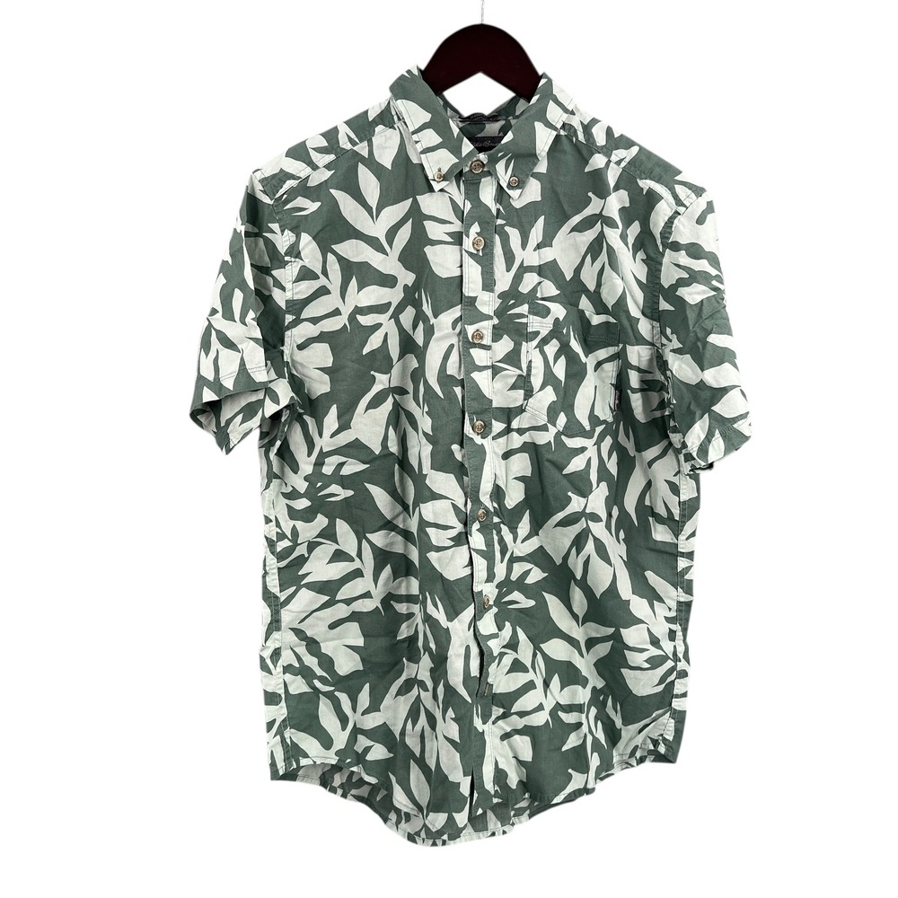 Eddie Bauer Mens Classic‎ Fit Short Sleeve Button Shirt Green Leaf Print Size M